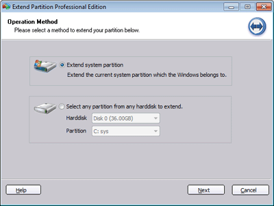 Select Extend Partition