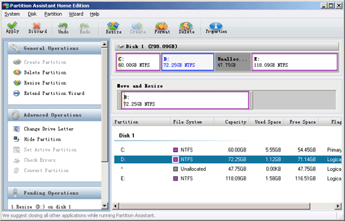 An unallocated space for creating partition