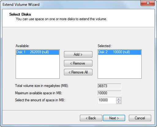 extend dynamic volume in disk management specifiy space for the partition
