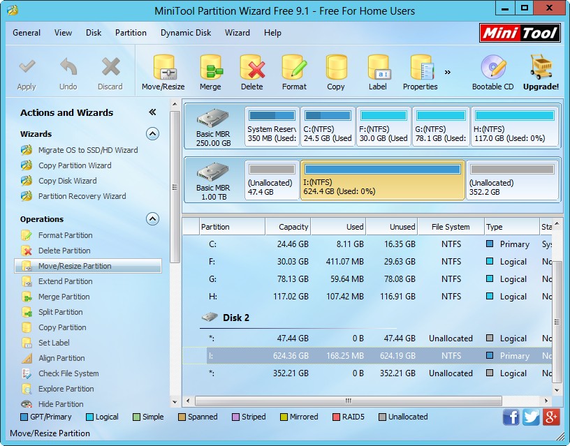 merge 2 unallocated spaces in Partition Wizard 1