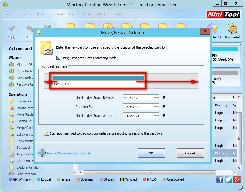 merge 2 unallocated spaces in Partition Wizard 2