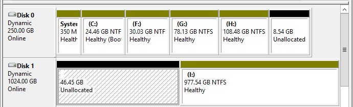merge 2 unallocated spaces on 2 different hard disks