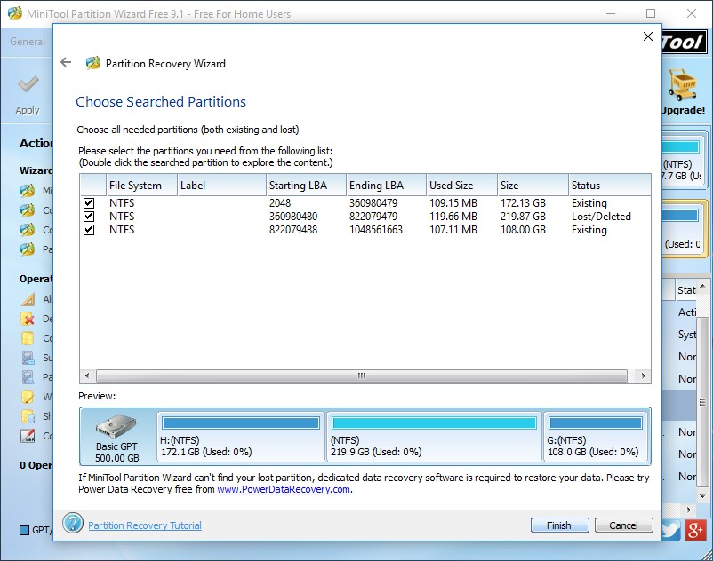 recover lost partition select all needed partitions