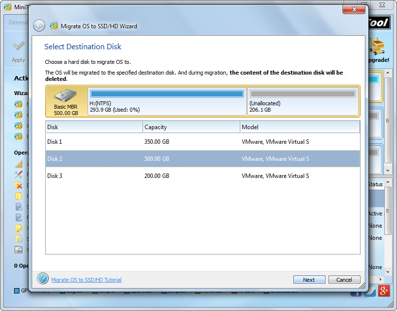 transfer windows 7 to new disk select the new disk