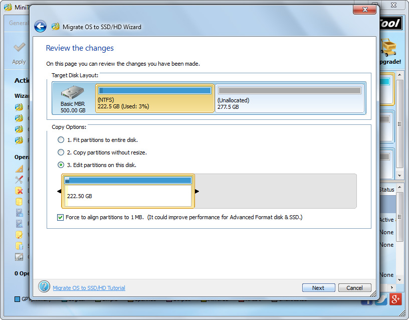 transfer windows 7 to new disk edit partitions on new disk